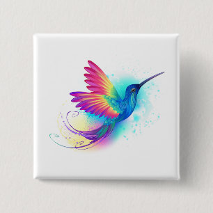 Badge Carré 5 Cm Exotic Rainbow Hummingbird