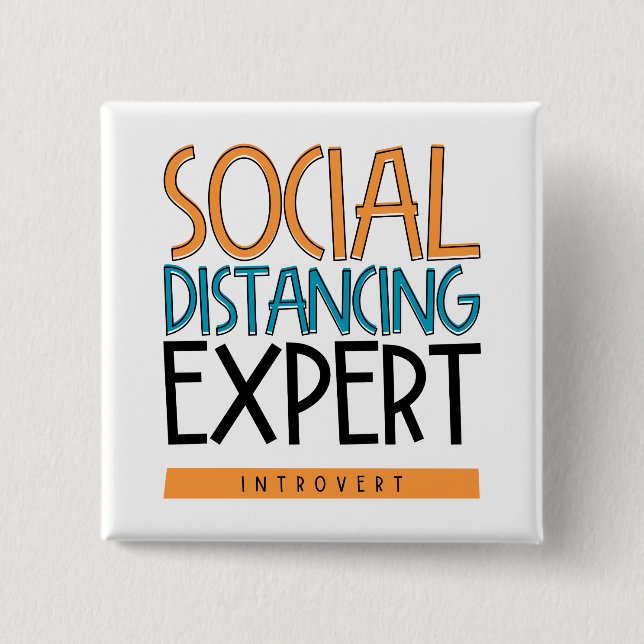 Badge Carré 5 Cm Expert Distances Sociales Introduction (Devant)