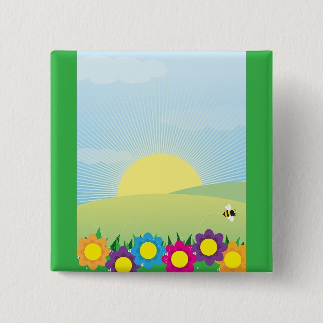 Badge Carré 5 Cm Explosion de soleil dans une prairie printanière a (Devant)