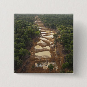 Badge Carré 5 Cm Extraction d'or alluvionnaire. Forêt tropicale, Gu