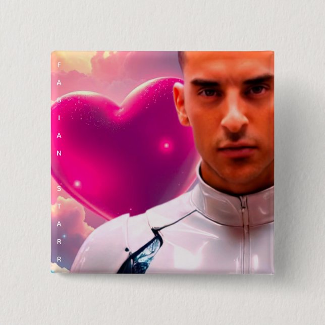 Badge Carré 5 Cm Fabian Starr Digital Love Fan Bouton (Devant)