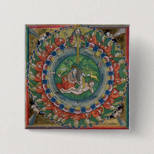 Badge Carré 5 Cm Fac-similez la copie du 2h22 Ève créée par Dieu, (Devant)