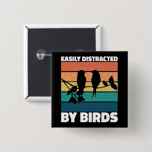 Badge Carré 5 Cm Facilement Distrait Par Les Oiseaux Mignonne Propr
