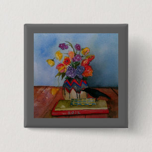 Badge Carré 5 Cm Faire bon accueil à la nouvelle année