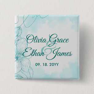 Badge Carré 5 Cm Faire-part de mariage floral aquarelle sarcelle él