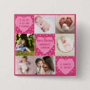 Badge Carré 5 Cm Faire-part de naissance de bébé fille rose moderne