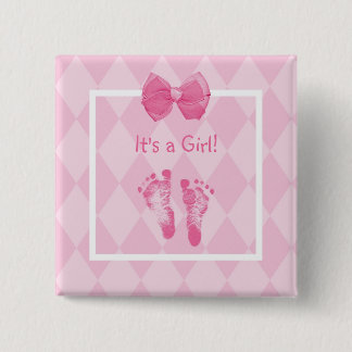 Badge Carré 5 Cm Faire-part de naissance mignon d'empreintes de pas