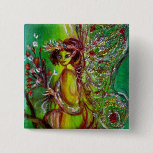 BADGE CARRÉ 5 CM FAIRY EN VERT