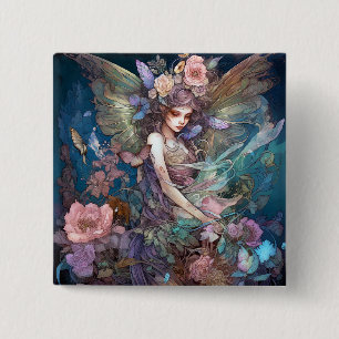 Badge Carré 5 Cm Fairy Woman Imaginaire Art