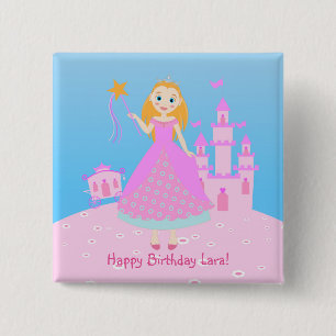 Badge Carré 5 Cm Fairytale Princess à Pink Birthaday