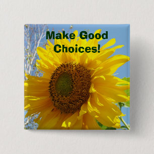 Badge Carré 5 Cm Faites les bons choix ! tournesols jaunes de