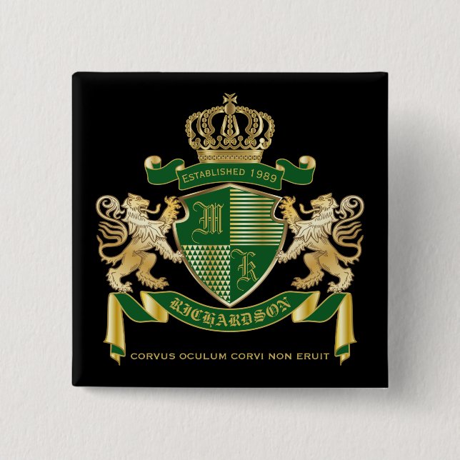 Badge Carré 5 Cm Faites votre propre blason Green Gold Lion Emblem (Devant)