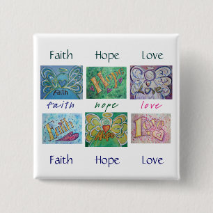 Badge Carré 5 Cm Faith Hope Love Angel Word Collage Bouton ou épine