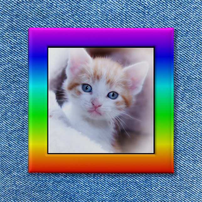 Badge Carré 5 Cm Famille Arc-en-ciel lumineux Animaux de compagnie  (Bright Rainbow Family Pet Photo Frame Button)