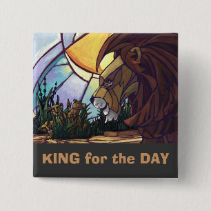 Badge Carré 5 Cm Famille Lion, King for the Day Button