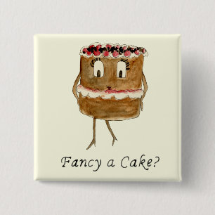 Badge Carré 5 Cm Fancy a Cake Funny Chocolat Quirky Slogan Humour