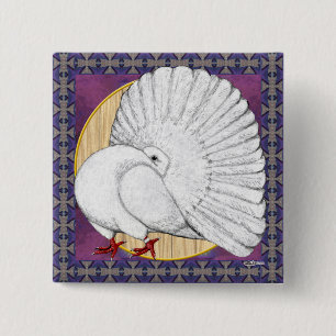 Badge Carré 5 Cm Fantail Pigeon Blanc avec Arrière - plan