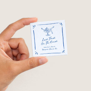 Badge Carré 5 Cm Fantaisiste Main Bleue Dernière Toast sur la Côte