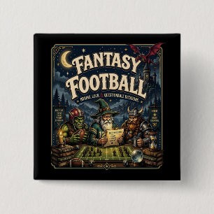 Badge Carré 5 Cm Fantasy Football, Dragon Magicien Fantasy Vintage