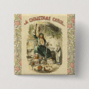 Badge Carré 5 Cm Fantôme de Noël Présent Scrooge