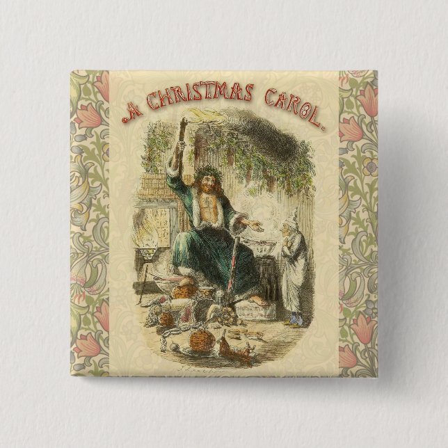 Badge Carré 5 Cm Fantôme de Noël Présent Scrooge (Devant)