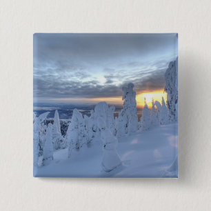 Badge Carré 5 Cm Fantômes de neige au coucher du soleil à Whitefish