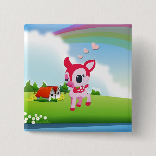 Badge Carré 5 Cm Faon mignon de cerfs communs d'amour avec la scène