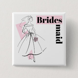 Badge Carré 5 Cm Fashion Bride Pink Bridesmaid bouton carré