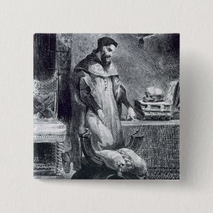 Badge Carré 5 Cm Faust dans son étude, du Faust de Goethe, 1828,