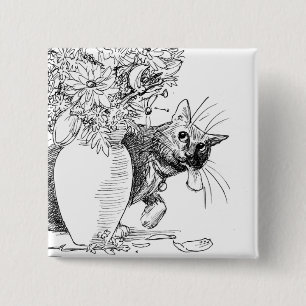 Badge Carré 5 Cm Fauteur de troubles - bouton malfaisant de chat