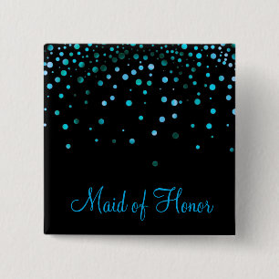 Badge Carré 5 Cm Faux Blue Confetti Élégante Étincelle Maid of Hono