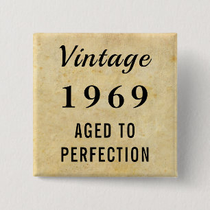 Badge Carré 5 Cm Faux Vintage âge Daté du 50e anniversaire ou tout