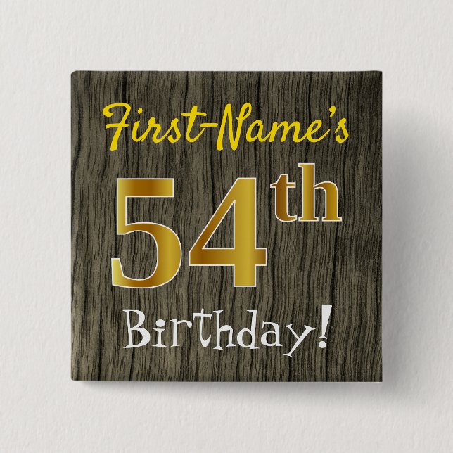 Badge Carré 5 Cm Faux Wood, Faux Gold 56e anniversaire + Nom person (Devant)