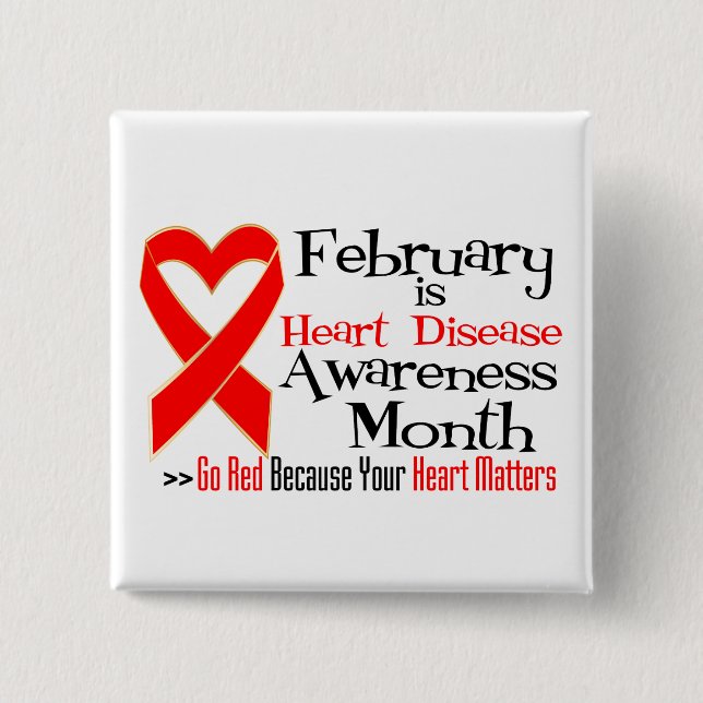 Badge Carré 5 Cm February Heart Disease Awareness Month (Devant)