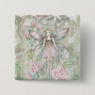Badge Carré 5 Cm Fée de Rose Fantaisiste