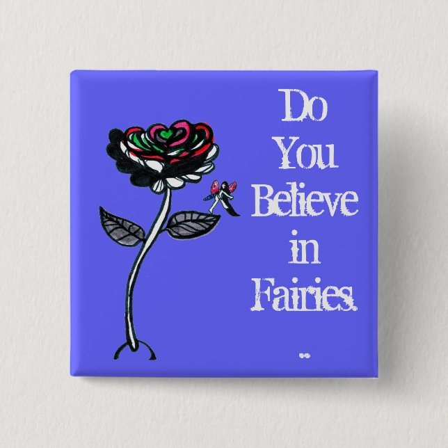 Badge Carré 5 Cm Fée des fleurs bouton (Devant)