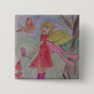 Badge Carré 5 Cm Fée papillon