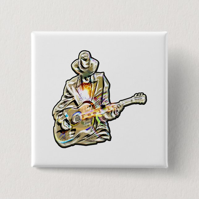 Badge Carré 5 Cm Feel the Blues - Conception de guitare artistique (Devant)