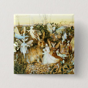 Badge Carré 5 Cm Fées et lapin