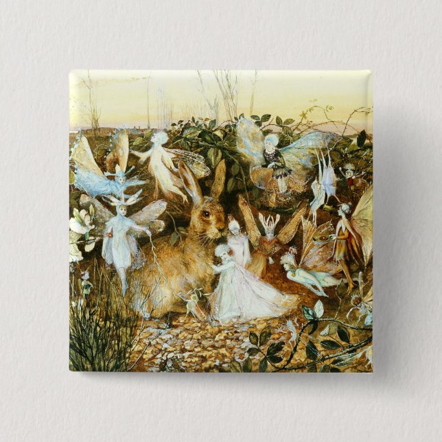 Badge Carré 5 Cm Fées et lapin (Devant)