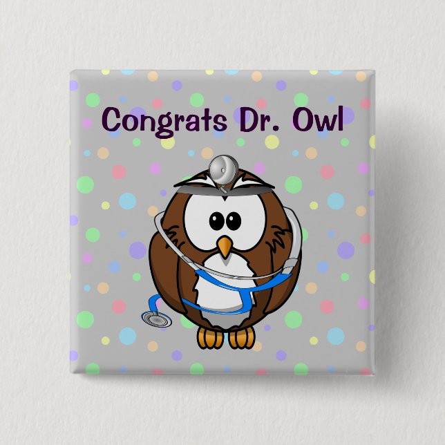Badge Carré 5 Cm Félicitations Dr Owl (Devant)
