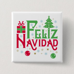 Badge Carré 5 Cm Feliz Navidad Merry Christmas Happy Yule