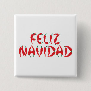 Badge Carré 5 Cm Feliz Navidad Red Chile Pepper