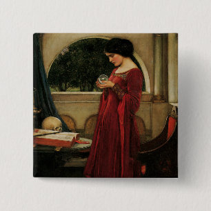 Badge Carré 5 Cm Femme à la boule de cristal, peinture de Waterhous