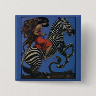 Badge Carré 5 Cm Femme Art nouveau zèbre vintage Life 1922