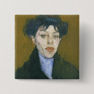 Badge Carré 5 Cm Femme avec une écharpe bleue, c.1912 (huile sur l