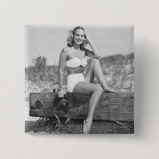 Badge Carré 5 Cm Femme dans le bikini (Devant)