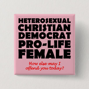 Badge Carré 5 Cm Femme démocrate offensive Épingle de bouton chréti