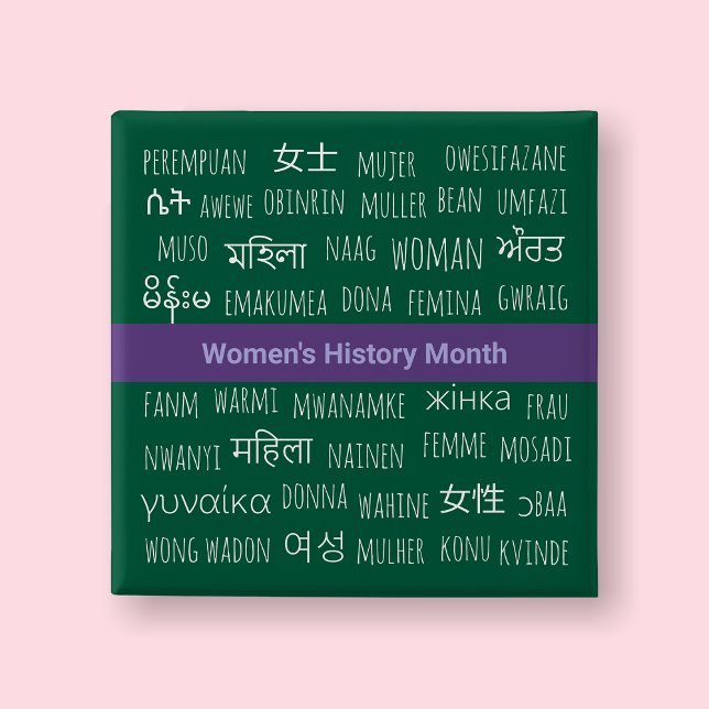 Badge Carré 5 Cm Femme En Plusieurs Langues - Mois De L'Histoire De (Women History Month )