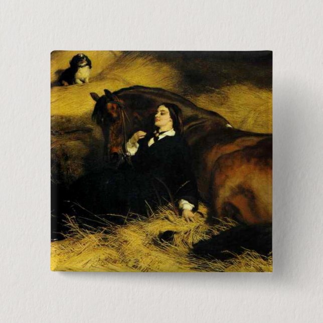 Badge Carré 5 Cm Femme et Cheval (Devant)